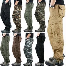 Men's Tactical Military Army Cargo Pants Work Pants Multi-Pockets 100% Cotton S