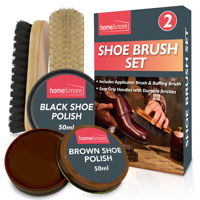 2 Schuhbürsten Set Reinigungsset Schwarz Braun Politur Leder Stiefel Glanz Bürsten Pflege