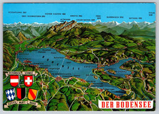 Postcard Der Bodensee Map Lake of Constance Germany Switzerland Austria