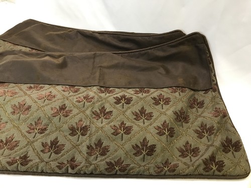 2 King Sz Rustic Lodge Pillow Shams Faux Leather Brown Green Western Autumn Leaf - Picture 3 of 12