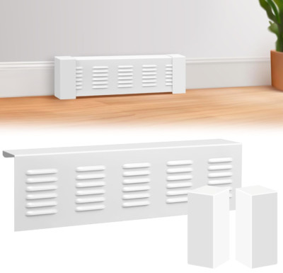 2ft Steel Easy Slip-On Baseboard Heater Cover w/ End Caps Bathroom Hydronic