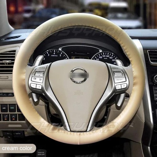 Beige Car DIY Perforated Steering Wheel Cover Pu Leather Soft Grip Lace Up - Bild 4 von 12