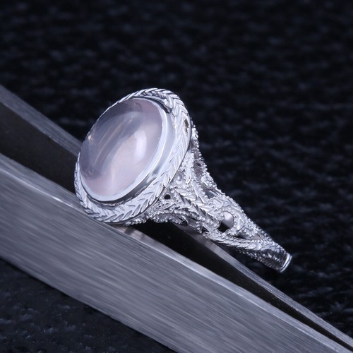 925 Sterling Silver Antique Pink Quartz Oval Cut Bridal Wedding Ring Gemstone - Picture 2 of 5