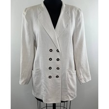Vintage Lodenfrey White Linen Double Breasted Classic Blazer Jacket Women's 38 L