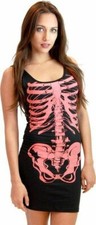 Juniors Glow in the Dark Scary Skeleton Halloween Costume Tank Dress Red