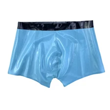Handmade Latex Briefs Shorts Men Boxer Shorts Panties Sky Blue and Black Trim 
