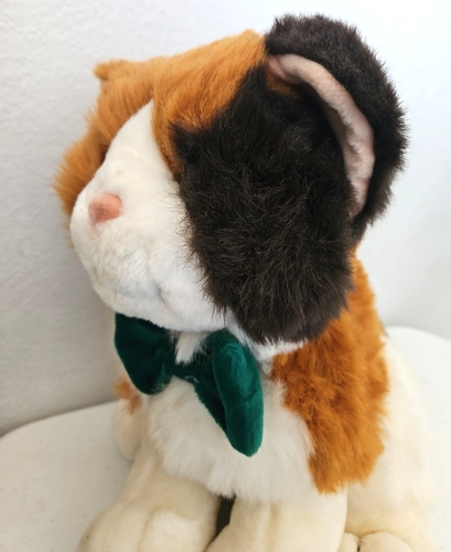 Commonwealth Calico Cat Plush Stuffed Animal Green Bow Orange Black White Sits - Picture 8 of 8