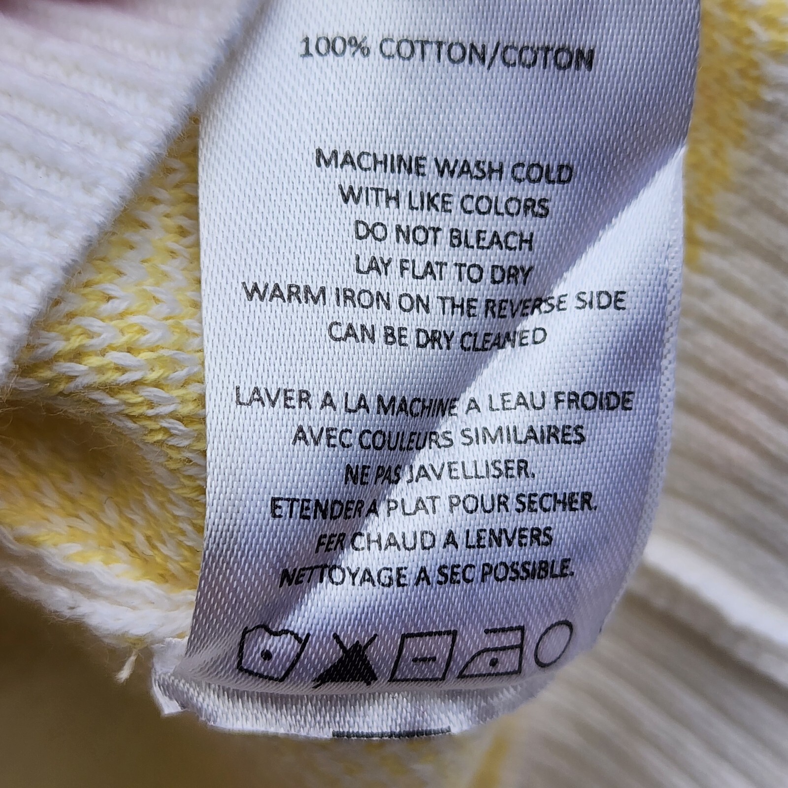 Vigoss Womens Yellow White Striped 100% Cotton Long Sleeve Crewneck Sweater Sz M