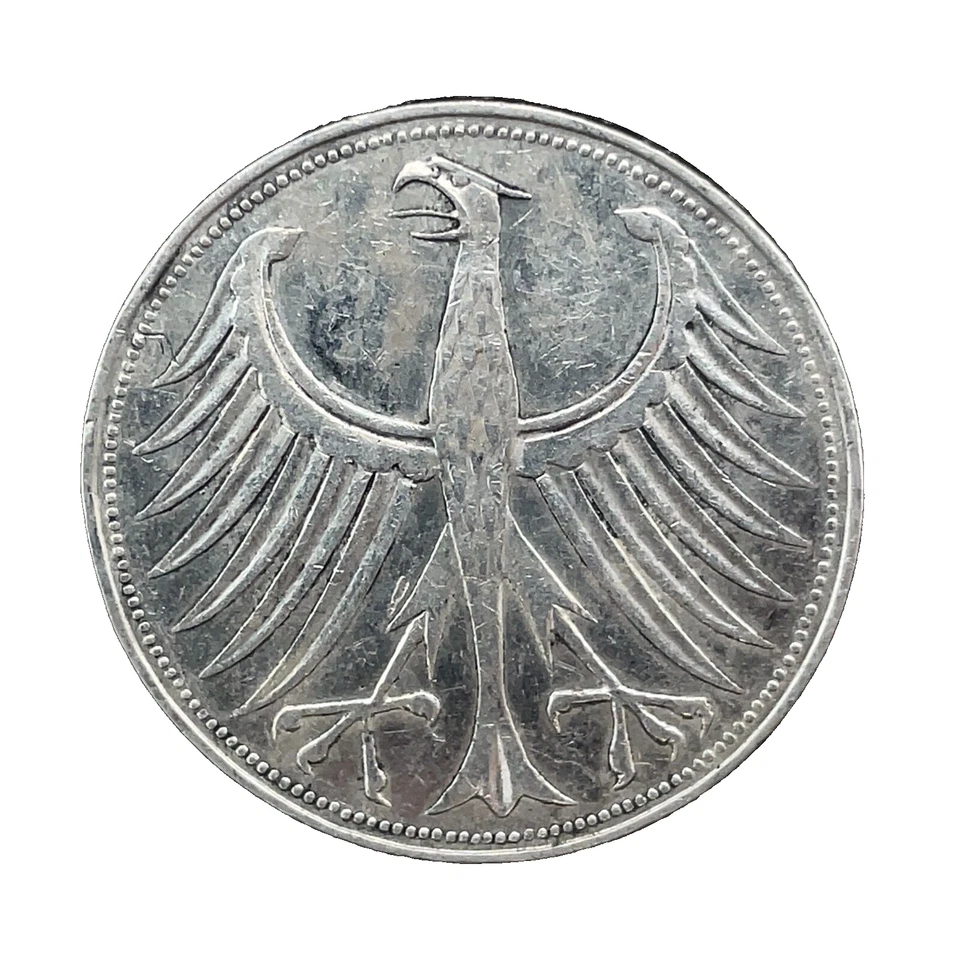Germany 1964 D 5 Mark AU.  0.625 Silver Coin KM #112.1 - Image 2 of 4