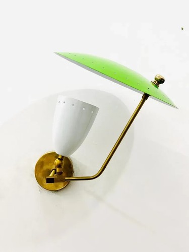 Customized Italian wall lamp in brass and green Metal Shade Designer Sconces - Picture 3 of 9