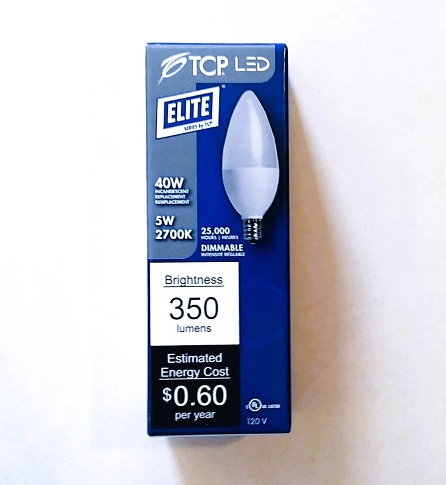 TCP LED5E12B1127KF 40W Equal Candelabra base 5W 2700K Dimmable Frosted LED Bulb - Image 2 of 4