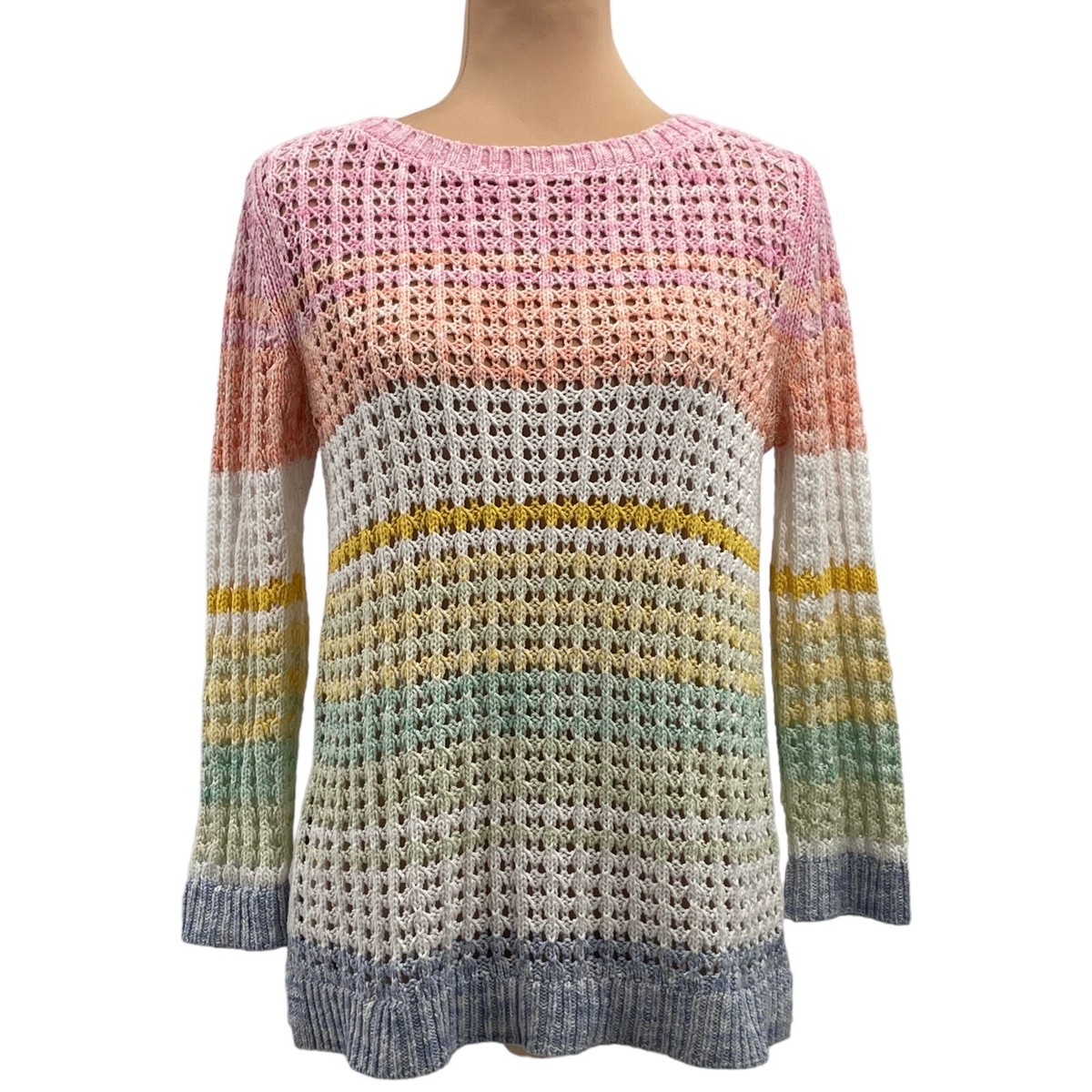 トップス Discovered cotton born knit Talbots Open Stitch Cotton Sweater Colorful Summer Stripe Small 4