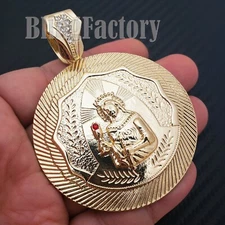 HIP HOP ICED GOLD PLATED ALLOY LARGE SANTA BARBARA CUBIC ZIRCONIA CHARM PENDANT