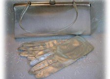 Vintage Silver Foil Clutch Evening Bag Purse Gloves