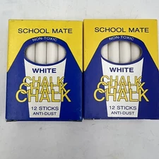 Vtg 2 Box 12 Sticks ea School Chalk White Blackboard France School Mate Low Dust