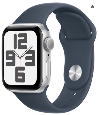 Apple Watch SE 2nd Gen 40mm GPS Silver Aluminum M/L-Storm Blue Band Fast Ship  