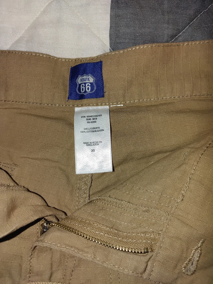 Pantalones Cortos Carga ROUTE 66 Hombre Talla 30 Caqui Marrón 100% Algodón con Cinturón Anillo D Foto 4 de 4