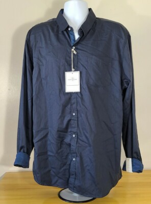 NWT Craft + Flow Navy Button Up Shirt Fold Up Cuff Polka Dot Pattern 2XL $75