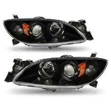 Black Projector Headlights Amber Corner Lamps For 2004-2009 Mazda 3 Sedan Pair