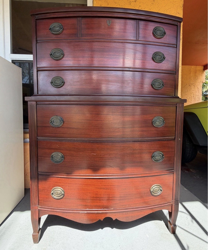 Dixie Chest of Drawers 8-Drawer Wood Cherry Finish Brass Cup Handles 38x18x54in
