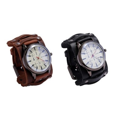 2 Stück Retro Punk Pointer Uhr Leder breiter Gürtel Riemen verstellbar