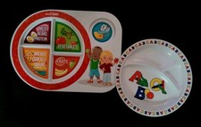 2 Vtg Children's Kids Melamine A B C Plate-WIC Parenting Divided Dishware Dish