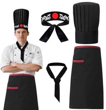 Hibachi Chef Hat and Apron Set   Japanese Style 4-Piece Premium Chef Uniform