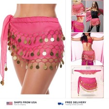 Belly dance hip scarf 3-layer gold sequins coins 59 inch waist belt women