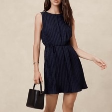 Banana Republic Jacquard Navy Pleated Mini Dress, Size XL, NWT