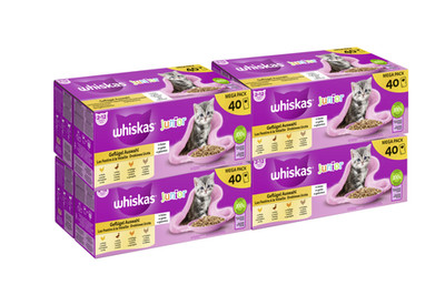 160x85g Whiskas Katzenfutter Nassfutter Junior Geflügel Auswahl in Gelee