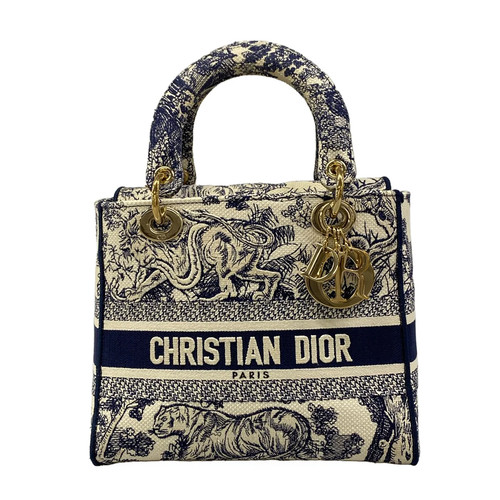 Christian Dior DIOR/ChristianDior Lady Dior Light Medium Bag Handbag White Navy