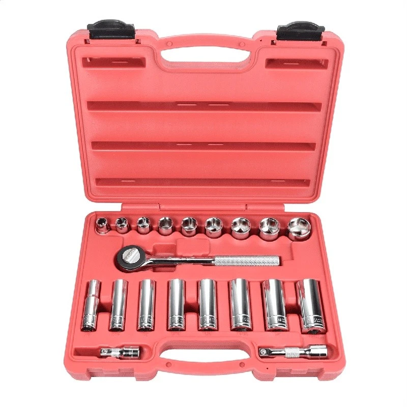 20pc SAE Socket Set 3/8in Drive Chrome Vanadium Steel Ratchet Case Extensions US - Image 2 of 4