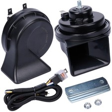 12V Dual-Tone Car Horn Kit with Relay Wiring Harness, Black