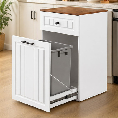13 Gallon Pull Out Trash Can Cabinet with Drawer, Hidden Kitchen Garbage Cabinet