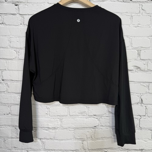 Lululemon Women's 10 Muscle Love Long Sleeve Shirt Black Cropped Oversized Gym - Picture 2 of 12