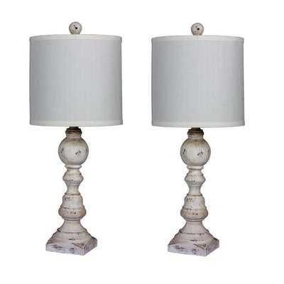 Fangio Lighting 26 in. Cottage Antique White Table Lamps - Pair
