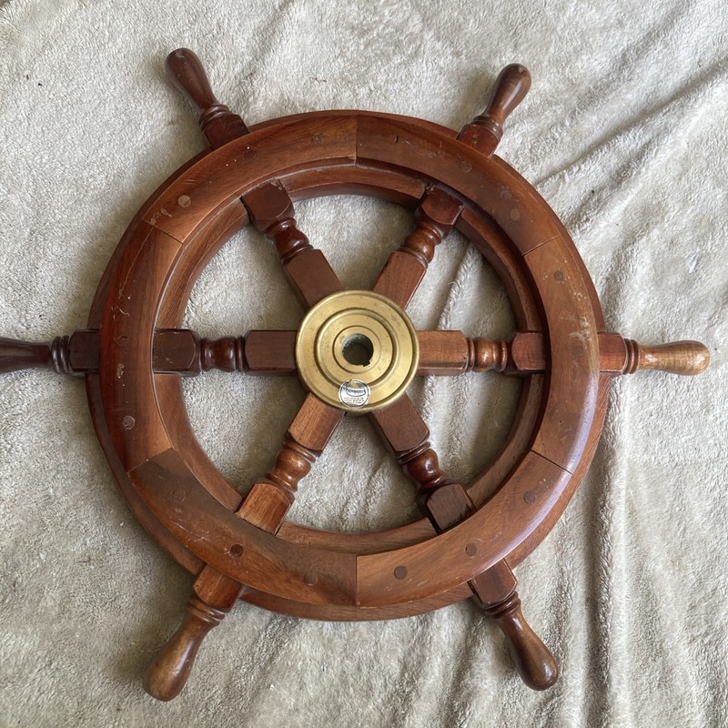 Vintage 18” Collectible Boat Ship Brass Wheel Wooden Steering Nautical NANCO