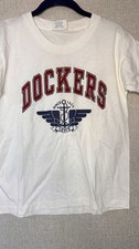 Vtg 90s Levis Dockers Graphic T-Shirt Youth Size Med White Graphic Single Stitch