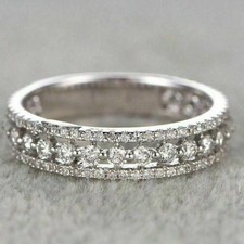 Women's Eternity Band Round Cut Moissanite Engagement Ring 14K White Gold Plated