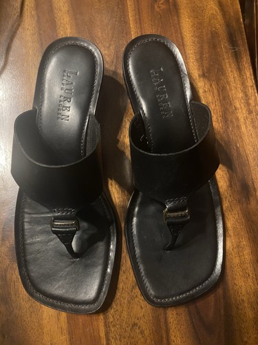 Lauren Ralph Lauren schwarze Leder-Sandalen mit Schnalle Größe 7,5 B Mickenna Vintage 90er - Bild 2 von 8