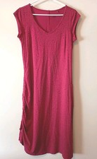 Toad&Co Boho Eco Cotton Modal Ruched Midi Dress Pink Leaf Print Women's M Chic