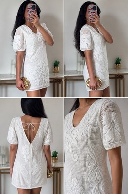 NWT H&M White Crochet Floral V-Neck Short Sleeve Dress XS