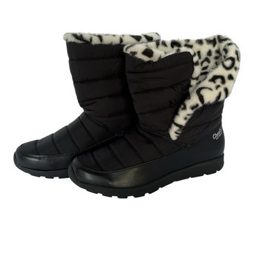 Tony Little Cheeks Puffer Snow Boots Black Snow Leopard Women's 12M Winter Warm
