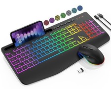 Wireless Keyboard Mouse Combo RGB 9 Backlit Effects Ergonomic Wrist Rest 2.4G