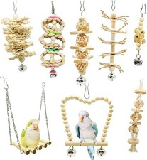 Bird Parrot Wooden Swings Chew Hanging Bell Cage Toys Perch for Small Parakeets