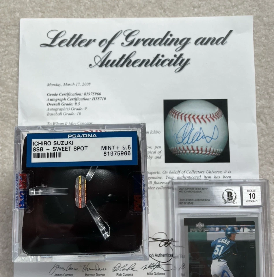 ICHIRO SUZUKI Signed Baseball PSA 9.5 SWEET SPOT  +  2001 UD Rookie Card Auto 10 - Image 2 of 4