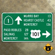 California Morro Bay Hearst Castle Monterey Salinas highway road sign 14x8