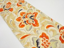 7407586: JAPANESE KIMONO / ANTIQUE FUKURO OBI / WOVEN CHINESE FLOWERS