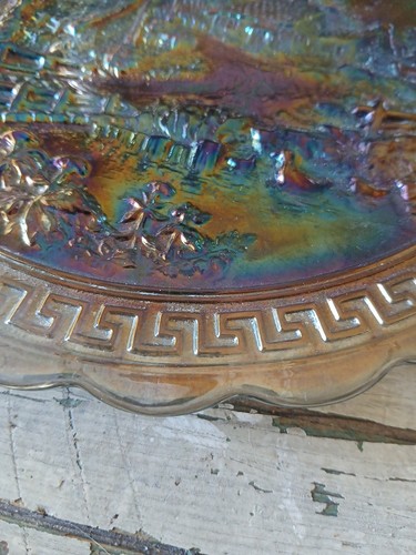 VINTAGE IMPERIAL AMBER CARNIVAL GLASS HOMESTEAD CAKE Plate / Decorative Platter - Picture 3 of 5