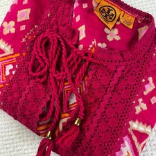 Tory Burch Magenta Ikat Crochet Lace Tassel Tunic Top Pink Cotton 8 32071175